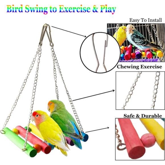 8 Pcs Parakeet Cockatiel Bird Toys, Hanging Bell Pet Bird Cage Hammock Swing Toy - Picture 4 of 7